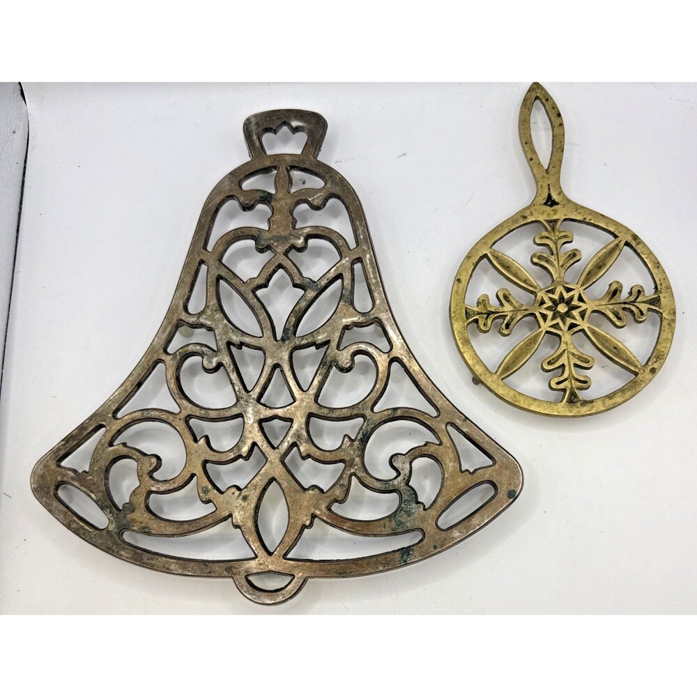 2 Vintage Hot Plates Trivets Plant Stand Brass Bell Japan Int. Silver